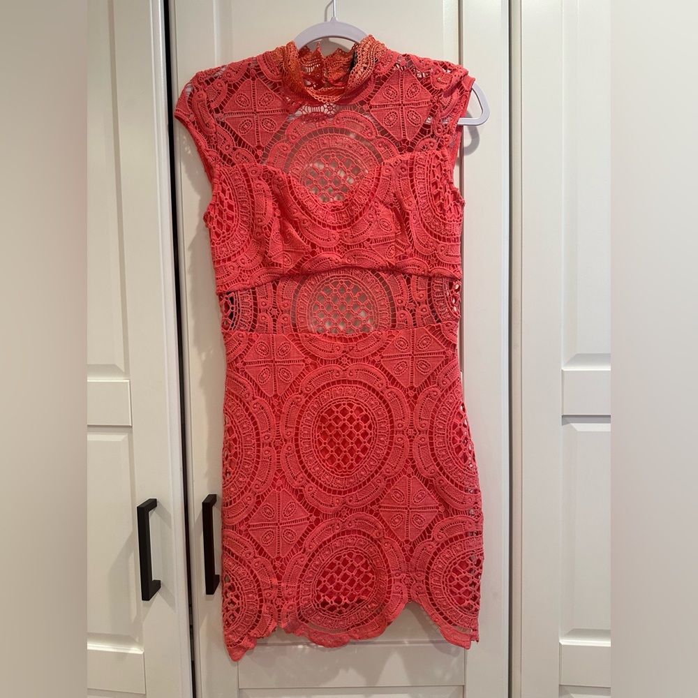 bebe Vibrant Pink Lace Mini Dress